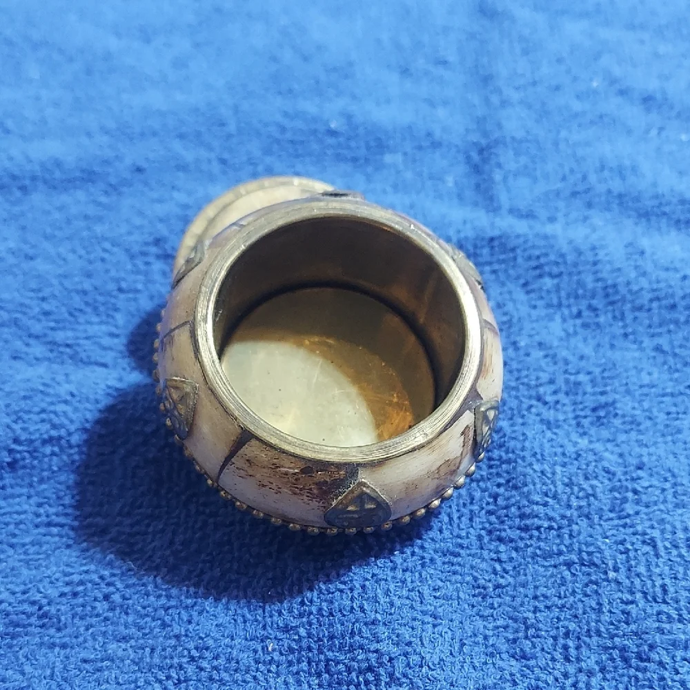 Vintage Handcrafted Indian Bone & Brass Inlay Trinket Box Boho Keepsake